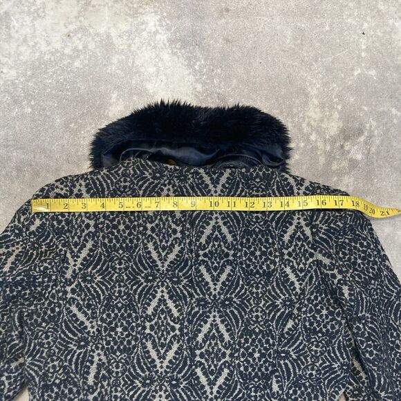 Steve Madden Coat Womens Large Tapestry Mid Length Black Wool Blend‎ - Picture 6 of 11